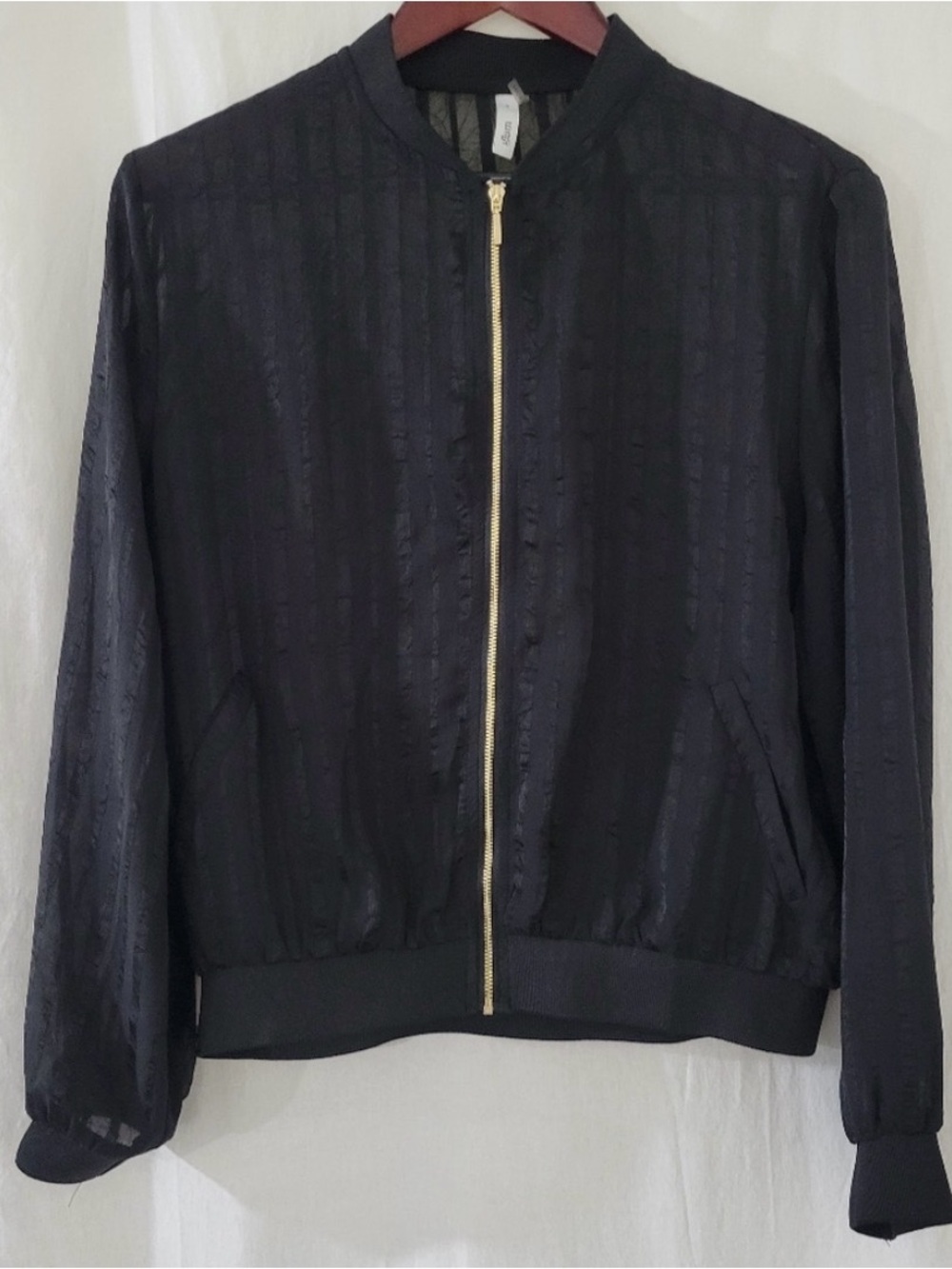 glam See-Through Striped Bomber Jacket In Black & Gold Hardware Sz S NWOT 132478